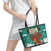 Wales Christmas Leather Tote Bag with Red Dragon Santa Sleigh and Festive Green Snowflake - Wonder Print Shop