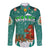 Wales Christmas Long Sleeve Button Shirt with Red Dragon Santa Sleigh and Festive Green Snowflake - Wonder Print Shop
