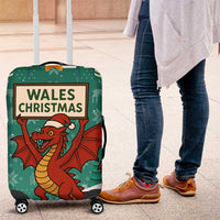 Wales Christmas Luggage Cover with Red Dragon Santa Sleigh and Festive Green Snowflake - Wonder Print Shop
