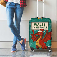 Wales Christmas Luggage Cover with Red Dragon Santa Sleigh and Festive Green Snowflake - Wonder Print Shop