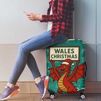 Wales Christmas Luggage Cover with Red Dragon Santa Sleigh and Festive Green Snowflake - Wonder Print Shop
