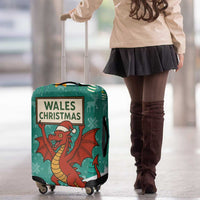 Wales Christmas Luggage Cover with Red Dragon Santa Sleigh and Festive Green Snowflake - Wonder Print Shop
