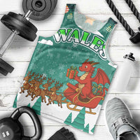 Wales Christmas Men Tank Top with Red Dragon Santa Sleigh and Festive Green Snowflake - Wonder Print Shop