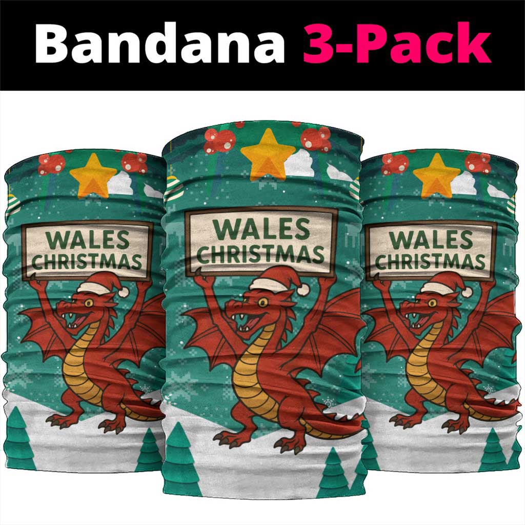 Wales Christmas Neck Gaiter with Red Dragon Santa Sleigh and Festive Green Snowflake - Wonder Print Shop