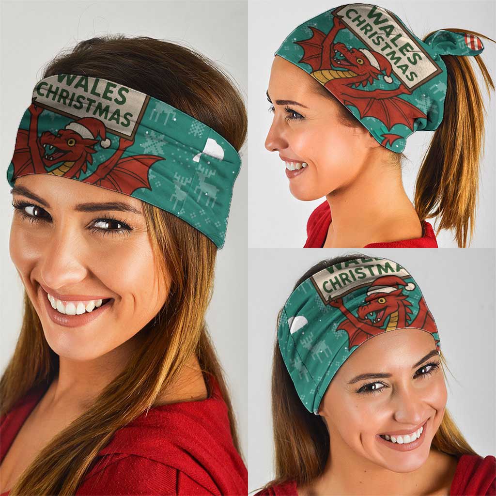 Wales Christmas Neck Gaiter with Red Dragon Santa Sleigh and Festive Green Snowflake - Wonder Print Shop