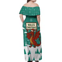 Wales Christmas Off Shoulder Maxi Dress with Red Dragon Santa Sleigh and Festive Green Snowflake - Wonder Print Shop