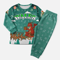 Wales Christmas Pajama Set with Red Dragon Santa Sleigh and Festive Green Snowflake - Wonder Print Shop