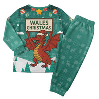 Wales Christmas Pajama Set with Red Dragon Santa Sleigh and Festive Green Snowflake - Wonder Print Shop