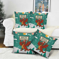 Wales Christmas Pillow Cover with Red Dragon Santa Sleigh and Festive Green Snowflake - Wonder Print Shop