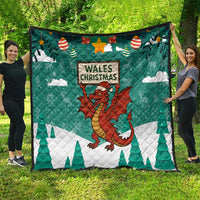 Wales Christmas Quilt with Red Dragon Santa Sleigh and Festive Green Snowflake - Wonder Print Shop