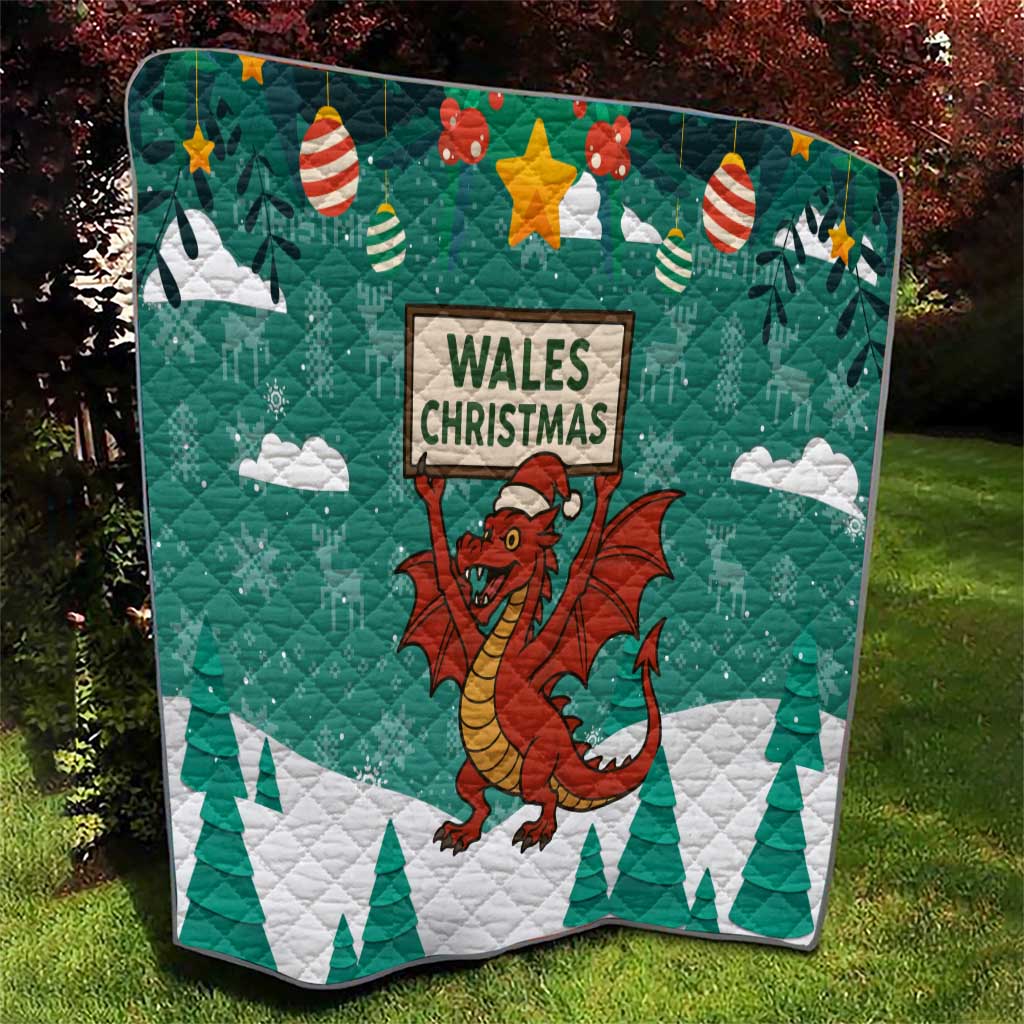 Wales Christmas Quilt with Red Dragon Santa Sleigh and Festive Green Snowflake - Wonder Print Shop