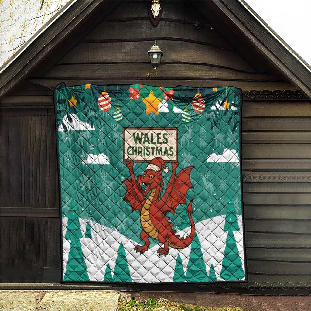 Wales Christmas Quilt with Red Dragon Santa Sleigh and Festive Green Snowflake - Wonder Print Shop