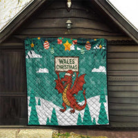 Wales Christmas Quilt with Red Dragon Santa Sleigh and Festive Green Snowflake - Wonder Print Shop