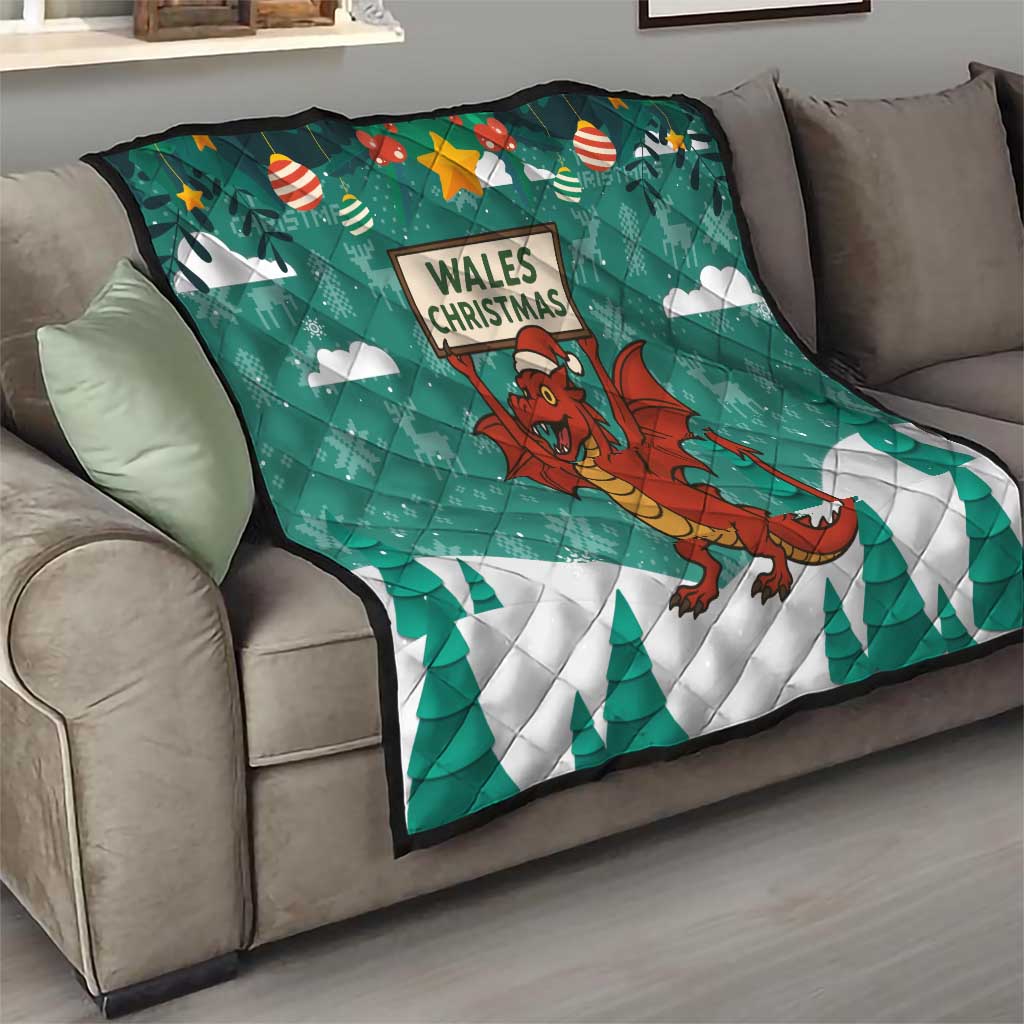 Wales Christmas Quilt with Red Dragon Santa Sleigh and Festive Green Snowflake - Wonder Print Shop