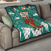 Wales Christmas Quilt with Red Dragon Santa Sleigh and Festive Green Snowflake - Wonder Print Shop