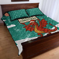 Wales Christmas Quilt Bed Set with Red Dragon Santa Sleigh and Festive Green Snowflake - Wonder Print Shop