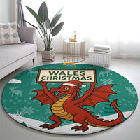 Wales Christmas Round Carpet with Red Dragon Santa Sleigh and Festive Green Snowflake - Wonder Print Shop