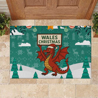 Wales Christmas Rubber Doormat with Red Dragon Santa Sleigh and Festive Green Snowflake - Wonder Print Shop