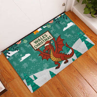 Wales Christmas Rubber Doormat with Red Dragon Santa Sleigh and Festive Green Snowflake - Wonder Print Shop