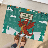 Wales Christmas Rubber Doormat with Red Dragon Santa Sleigh and Festive Green Snowflake - Wonder Print Shop