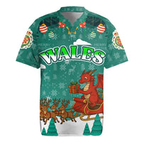 Wales Christmas Rugby Jersey with Red Dragon Santa Sleigh and Festive Green Snowflake - Wonder Print Shop