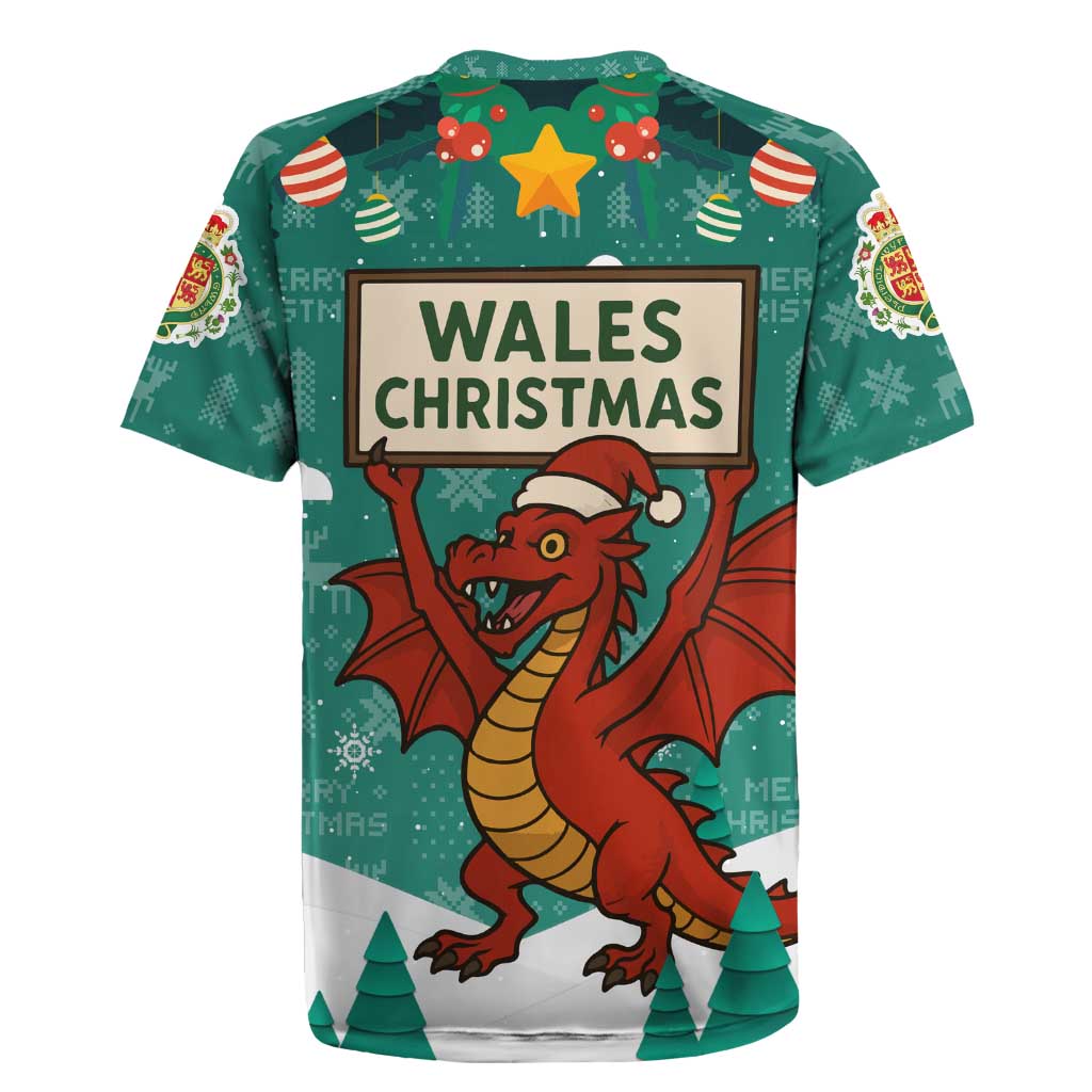 Wales Christmas Rugby Jersey with Red Dragon Santa Sleigh and Festive Green Snowflake - Wonder Print Shop