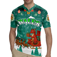 Wales Christmas Rugby Jersey with Red Dragon Santa Sleigh and Festive Green Snowflake - Wonder Print Shop