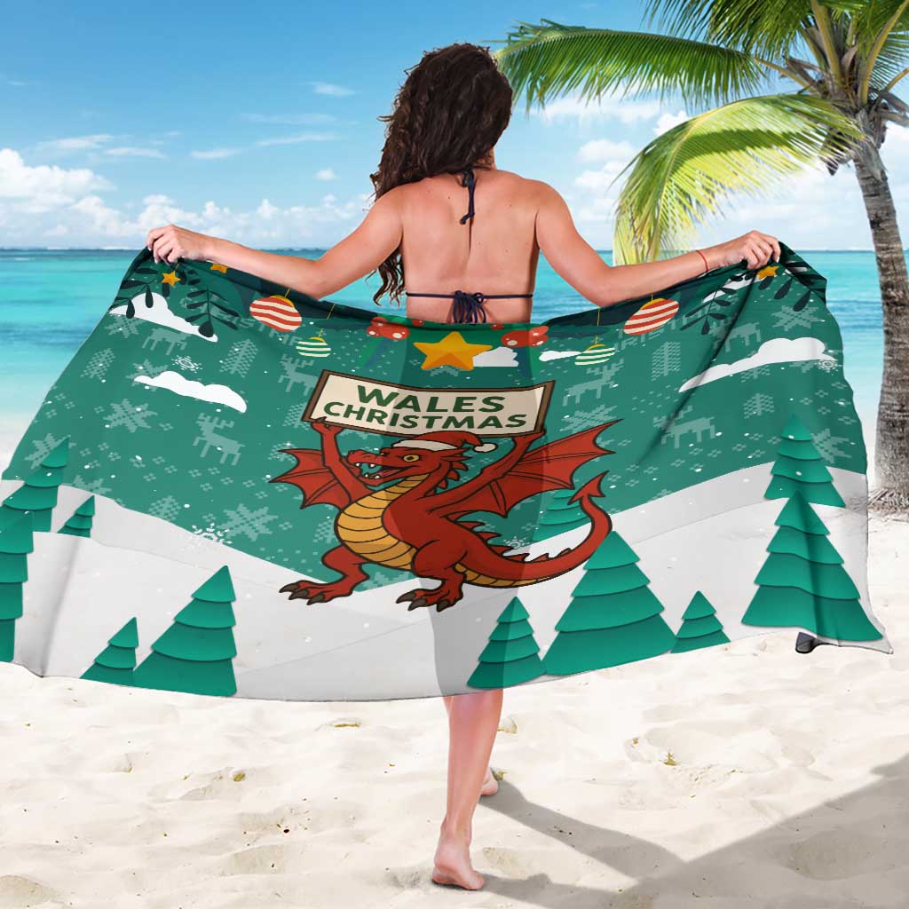Wales Christmas Sarong with Red Dragon Santa Sleigh and Festive Green Snowflake - Wonder Print Shop