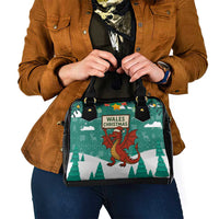 Wales Christmas Shoulder Handbag with Red Dragon Santa Sleigh and Festive Green Snowflake - Wonder Print Shop