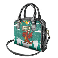 Wales Christmas Shoulder Handbag with Red Dragon Santa Sleigh and Festive Green Snowflake - Wonder Print Shop