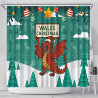 Wales Christmas Shower Curtain with Red Dragon Santa Sleigh and Festive Green Snowflake - Wonder Print Shop