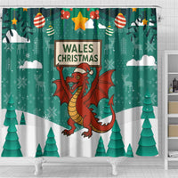 Wales Christmas Shower Curtain with Red Dragon Santa Sleigh and Festive Green Snowflake - Wonder Print Shop