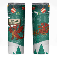 Wales Christmas Skinny Tumbler with Red Dragon Santa Sleigh and Festive Green Snowflake - Wonder Print Shop
