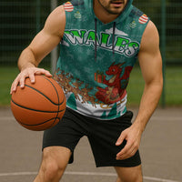 Wales Christmas Sleeveless Hoodie with Red Dragon Santa Sleigh and Festive Green Snowflake - Wonder Print Shop