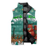 Wales Christmas Sleeveless Puffer Jacket with Red Dragon Santa Sleigh and Festive Green Snowflake - Wonder Print Shop