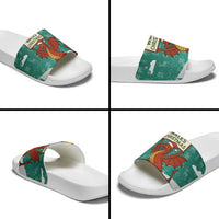 Wales Christmas Slide Sandals with Red Dragon Santa Sleigh and Festive Green Snowflake - Wonder Print Shop