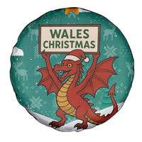 Wales Christmas Spare Tire Cover with Red Dragon Santa Sleigh and Festive Green Snowflake - Wonder Print Shop
