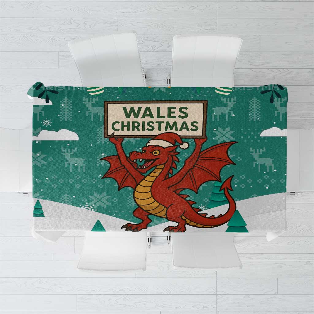 Wales Christmas Tablecloth with Red Dragon Santa Sleigh and Festive Green Snowflake - Wonder Print Shop