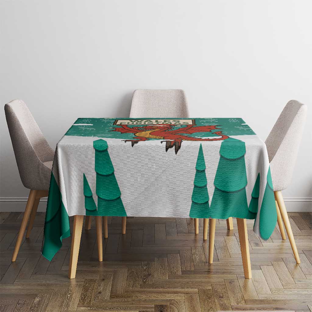 Wales Christmas Tablecloth with Red Dragon Santa Sleigh and Festive Green Snowflake - Wonder Print Shop