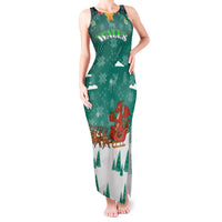 Wales Christmas Tank Maxi Dress with Red Dragon Santa Sleigh and Festive Green Snowflake - Wonder Print Shop
