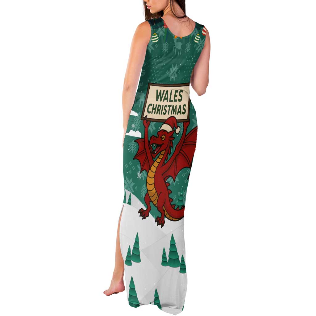 Wales Christmas Tank Maxi Dress with Red Dragon Santa Sleigh and Festive Green Snowflake - Wonder Print Shop