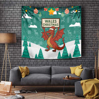 Wales Christmas Tapestry with Red Dragon Santa Sleigh and Festive Green Snowflake - Wonder Print Shop