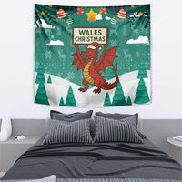 Wales Christmas Tapestry with Red Dragon Santa Sleigh and Festive Green Snowflake - Wonder Print Shop