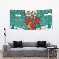 Wales Christmas Tapestry with Red Dragon Santa Sleigh and Festive Green Snowflake - Wonder Print Shop