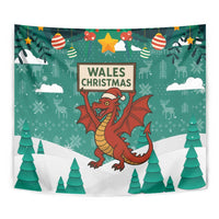 Wales Christmas Tapestry with Red Dragon Santa Sleigh and Festive Green Snowflake - Wonder Print Shop