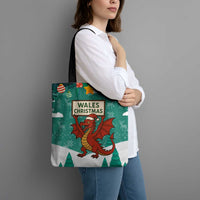 Wales Christmas Tote Bag with Red Dragon Santa Sleigh and Festive Green Snowflake - Wonder Print Shop
