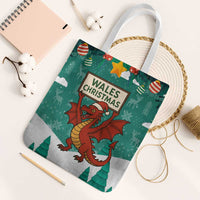 Wales Christmas Tote Bag with Red Dragon Santa Sleigh and Festive Green Snowflake - Wonder Print Shop