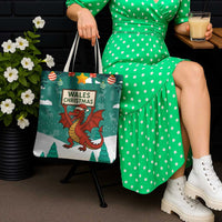 Wales Christmas Tote Bag with Red Dragon Santa Sleigh and Festive Green Snowflake - Wonder Print Shop