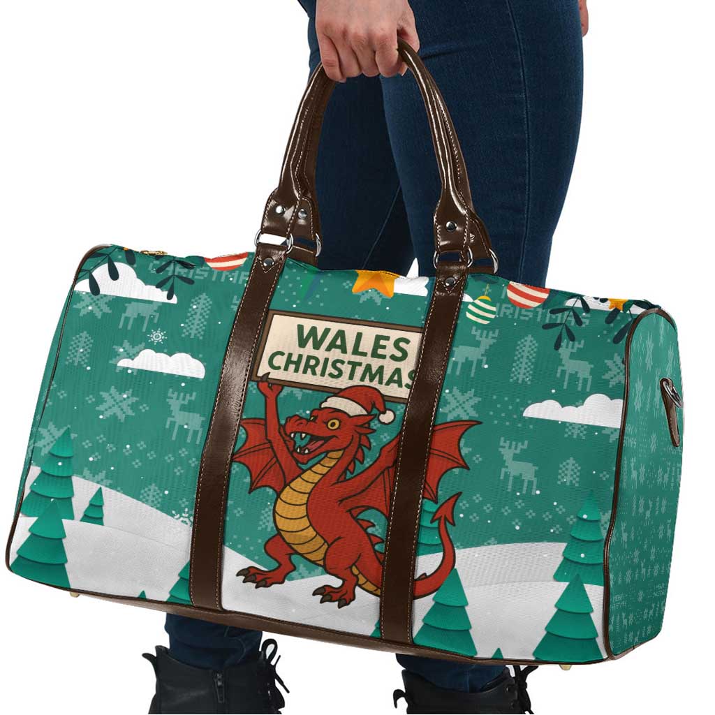 Wales Christmas Travel Bag with Red Dragon Santa Sleigh and Festive Green Snowflake - Wonder Print Shop