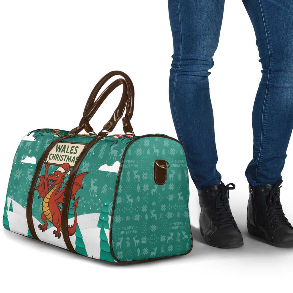 Wales Christmas Travel Bag with Red Dragon Santa Sleigh and Festive Green Snowflake - Wonder Print Shop
